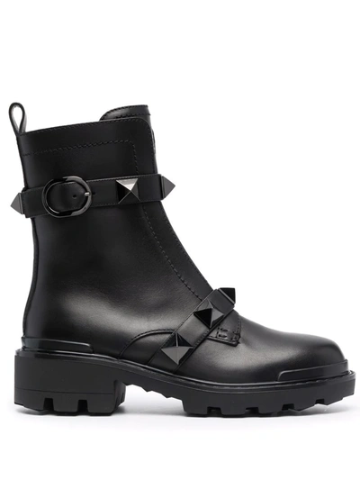 Valentino Garavani Garavani - Roman Stud Leather Ankle Boots In Black