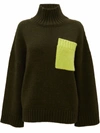 Jw Anderson Patch-pocket Roll-neck Knit Sweater In Green