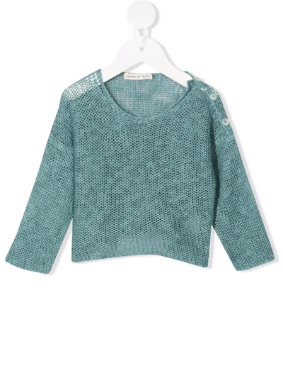 Babe And Tess Babies' Round-neck Pointelle-knit Jumper In Blue