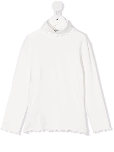 Il Gufo Kids' Fluted-hem Long-sleeve Top In White