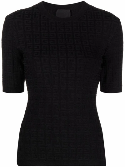 Givenchy 4g-motif Knitted Short-sleeve Top In Black
