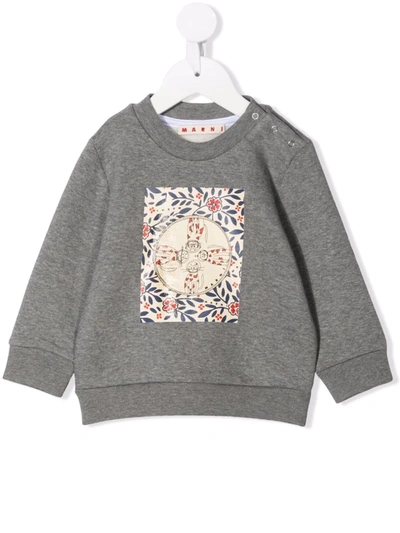 Marni Babies' Cat-print Cotton Sweatshirt In Grey