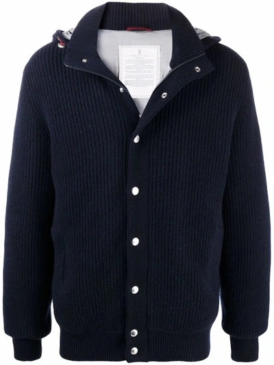 Brunello Cucinelli Ribbed-knit Padded Jacket In Blue