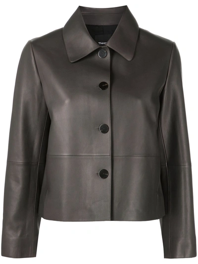 THEORY CROPPED PIAZZA LEATHER COAT 
