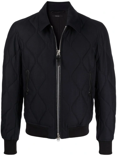 Tom Ford Quilted Light Cashmere & Wool Jacket In Blue