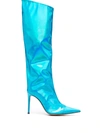 Alexandre Vauthier Metropolis Tall Metallic Boots Turquoise In Blue