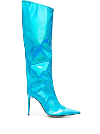 Alexandre Vauthier Metropolis Tall Metallic Boots Turquoise In Blue