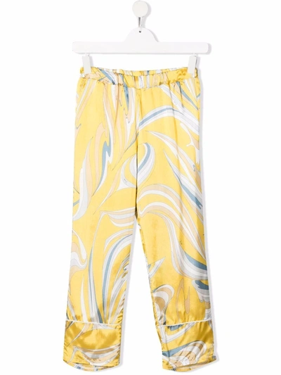 Emilio Pucci Junior Teen Abstract-print Satin Trousers In Yellow