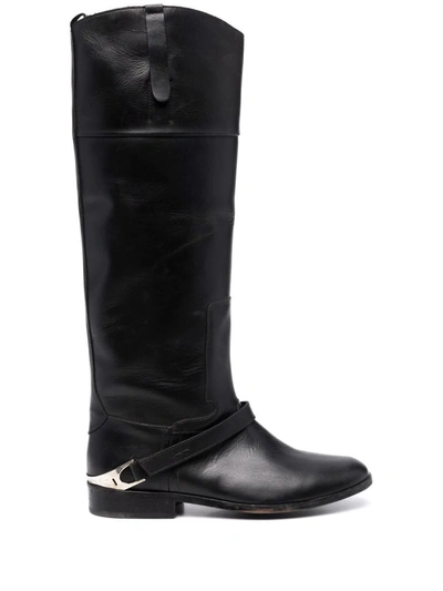 Golden Goose Charlie Leather Riding Boots In Black