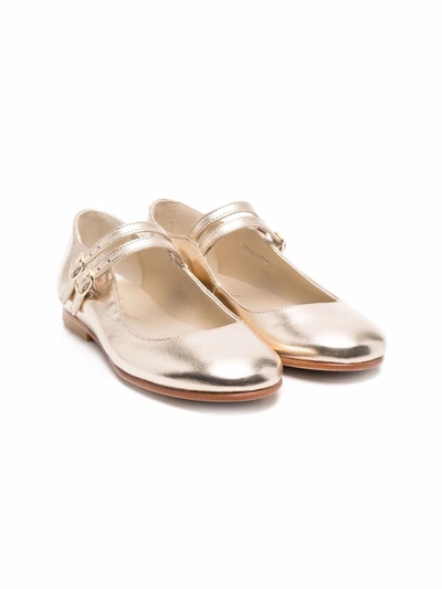 Bonpoint Kids' Metallic-effect Leather Ballerinas In Gold