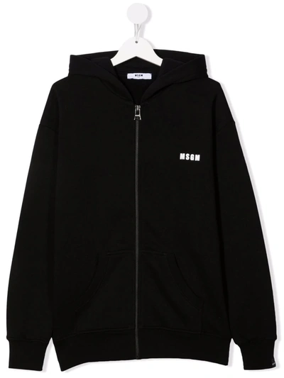Msgm Teen Logo-print Cotton Hoodie In Black