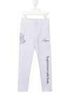Msgm Slogan-print Stretch-cotton Leggings In Grey