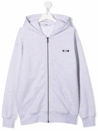 Msgm Teen Logo-print Cotton Hoodie In Grey