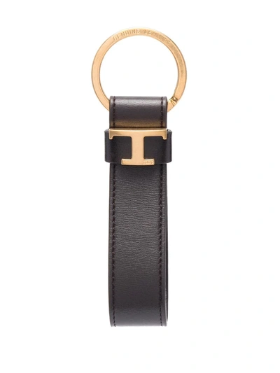 Tod's Gold-tone Logo-plaque Keyring In Black