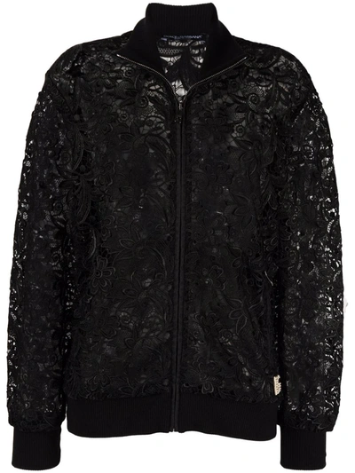 Dolce & Gabbana Floral Lace Bomber Jacket In Black