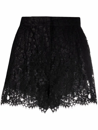 Dolce & Gabbana Floral Lace High-waisted Shorts In Black
