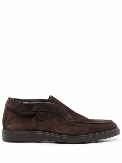Santoni Suede Ankle Boot Without Laces In Brown