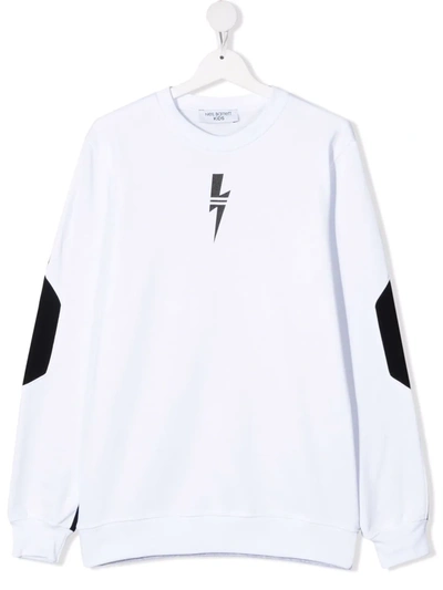 Neil Barrett Teen Logo Crew-neck Sweatshirt In White