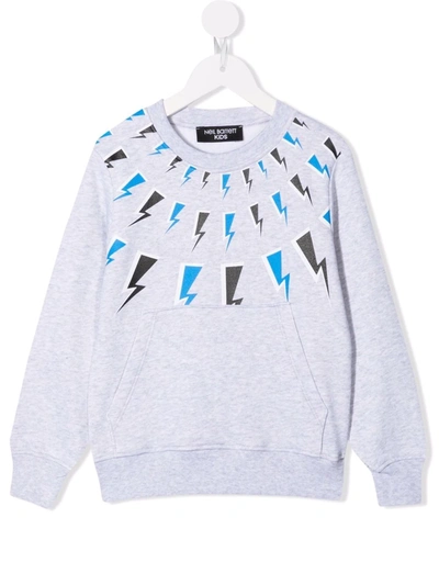 Neil Barrett Kids' Thunder Print Cotton Sweatshirt In Grey