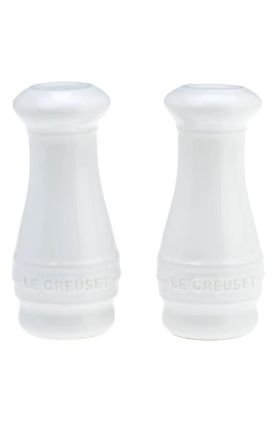 Le Creuset White Salt And Pepper Shaker Set Of 2 With $3 Credit