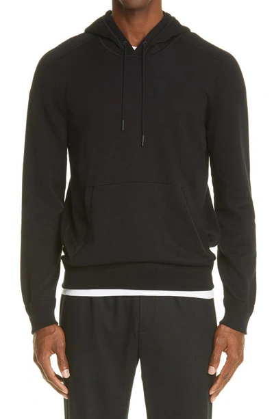 Ermenegildo Zegna Men's Solid Cotton-cashmere Pullover Hoodie In Blk Sld