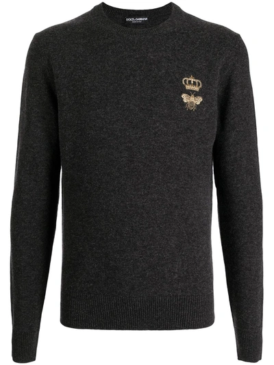 Dolce & Gabbana Fine-knit Embroidered Jumper In Grey