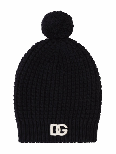 Dolce & Gabbana Kids' Basketweave-stitch Hat With Dg Logo Patch In Black