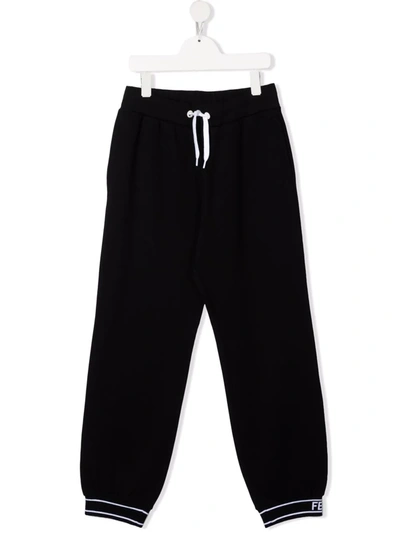 Fendi Teen Stripe-logo Trim Track Trousers In Black