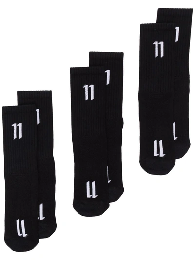 Boris Bidjan Saberi Logo Print Trio Sock Set In Black