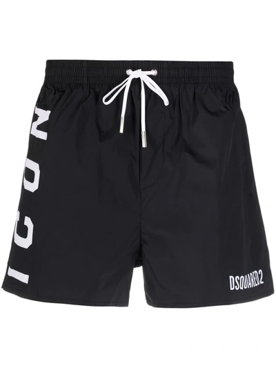 Dsquared2 Logo-print Drawstring-waist Swim Shorts In Black