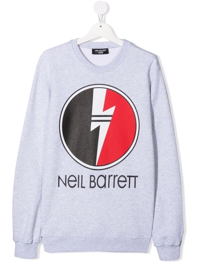Neil Barrett Teen Logo-print Long-sleeved Jumper In Grey
