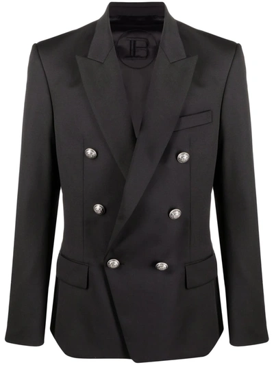 Balmain Double-breasted Wool Blazer In Black