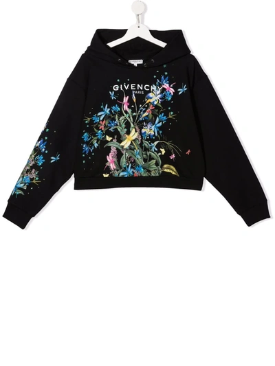 Givenchy Kids' Floral-print Logo Hoodie In Black