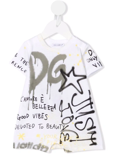 Dolce & Gabbana Kids' Graffiti Logo-print Romper In White