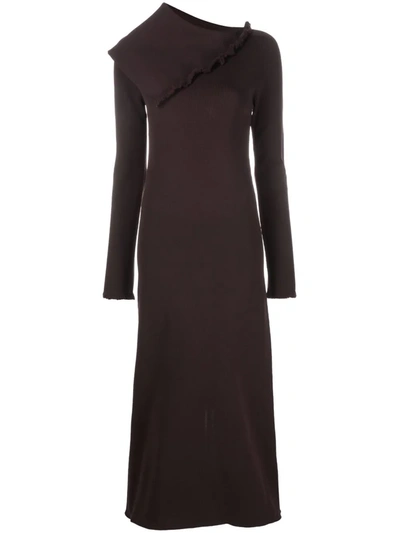 Jil Sander Asymmetric Collar Maxi Dress In Brown