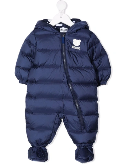 Moschino Babies' Puffer Hooded Snowsuit In 蓝色