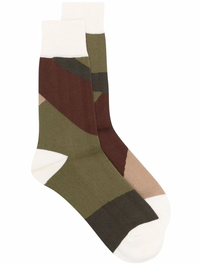 Sacai Colour-block Knitted Socks In 黑色