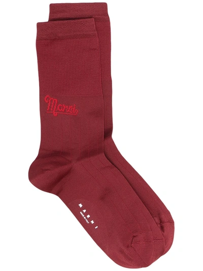 Marni Jacquard Logo Socks In Red
