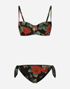 Dolce & Gabbana Tie Bikini Bottoms With Rose Print In Multicolor