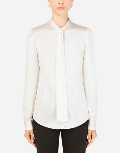 Dolce & Gabbana Satin Shirt With Pearl Buttons With Dg Logo In White
