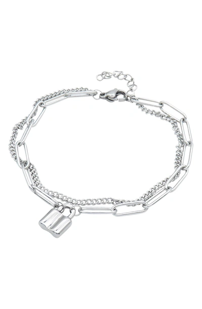 Adornia Stainless Steel Padlock Mixed Chain Bracelet In Silver