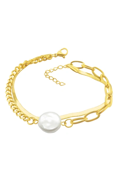Adornia 14k Plated Pearl Mixed Chain Bracelet In Yellow