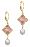 ADORNIA 14K YELLOW GOLD VERMEIL FLORAL AND 10MM CULTURED PEARL DROP EARRINGS