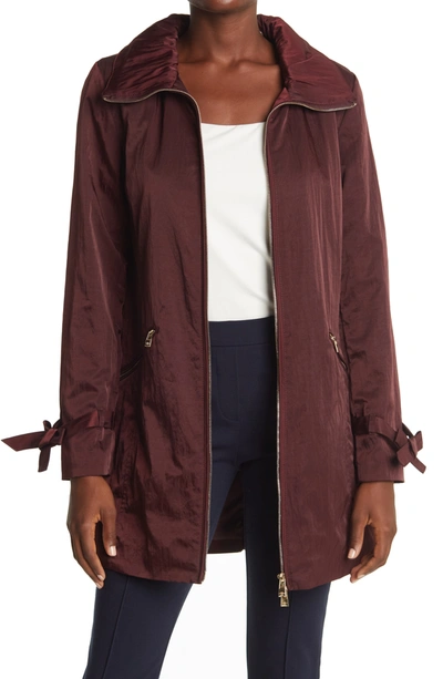Karl Lagerfeld Bow Sleeve Packable Rain Jacket In Merlot