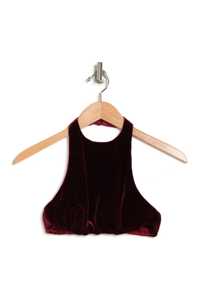 Valentino Satin Halter Crop Top In Bordeaux