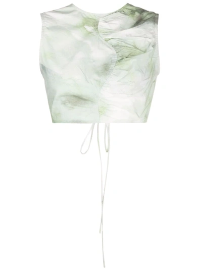 GANNI TIE-DYE GATHERED CROP TOP 