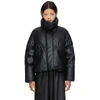 MM6 MAISON MARGIELA BLACK DOWN FAUX-LEATHER LOGO PUFFER JACKET