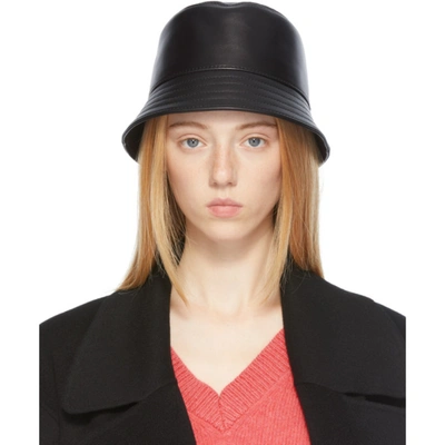 Loewe Strap Detail Leather Bucket Hat In Black