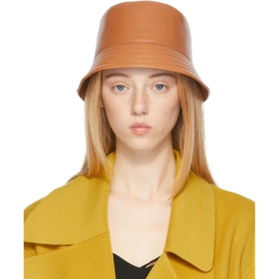 Loewe Fisherman Leather Bucket Hat In Orange