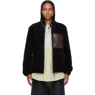 Loewe Funnel Neck Shearling Jacket In Black